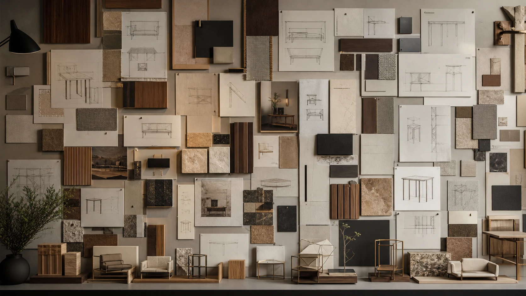 Furniture design sketches and material studies