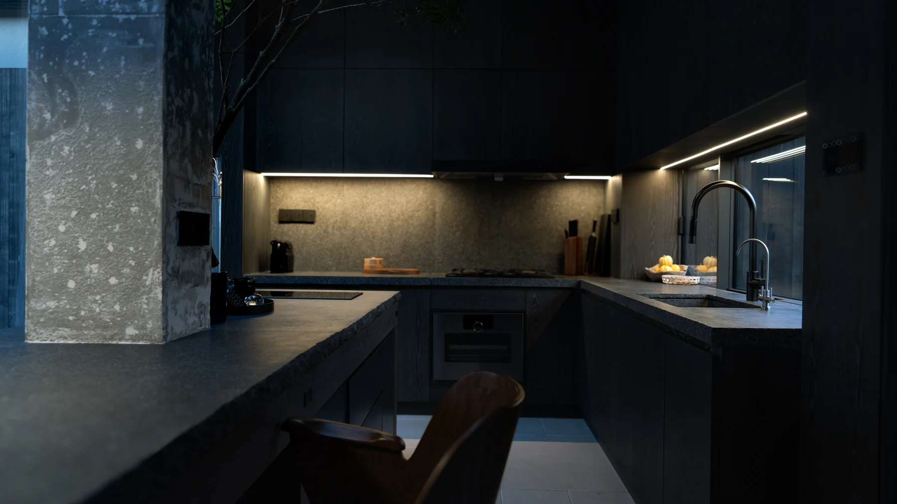 Wu Bin Residence dark kitchen
